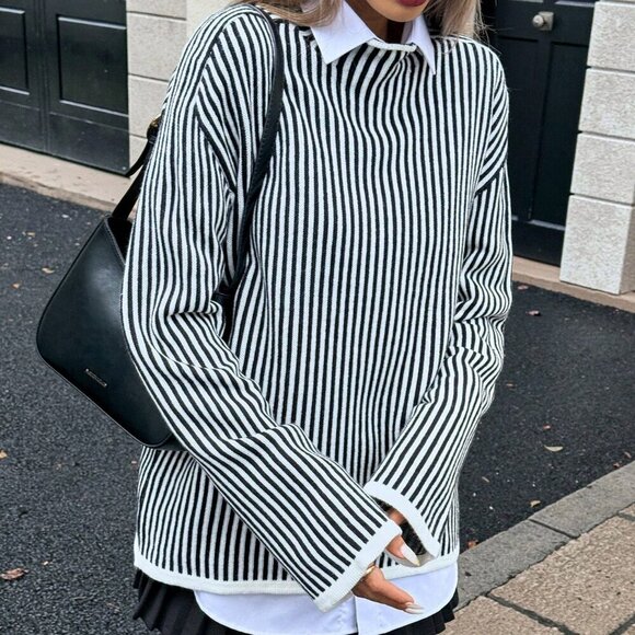 Casual Women's Thin Striped Raglan Sleeve knit sweater - Picture 4 of 6